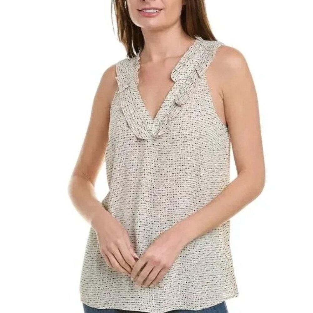 CABI Morse Code Sleeveless Blouse Cream Black Sz S #4179 NWOT